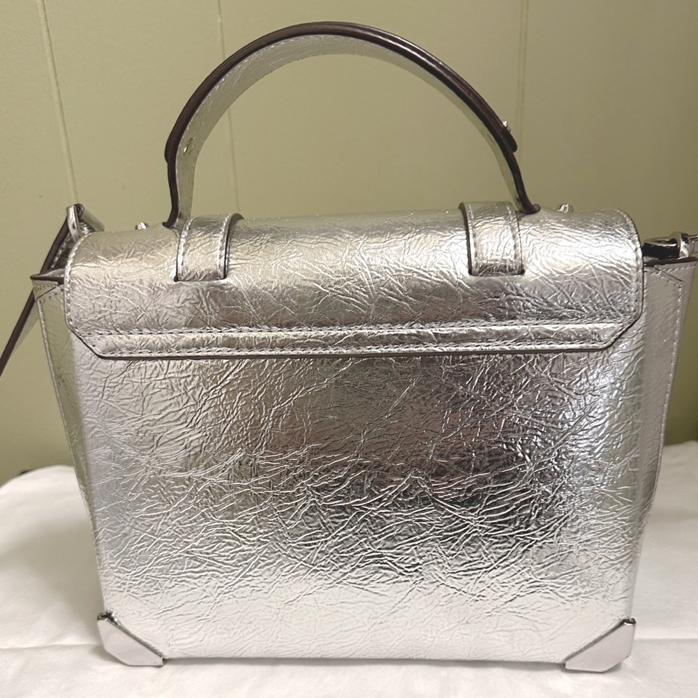 Manhattan Medium Crackled Metallic Leather Satchel - Picture 5 of 15
